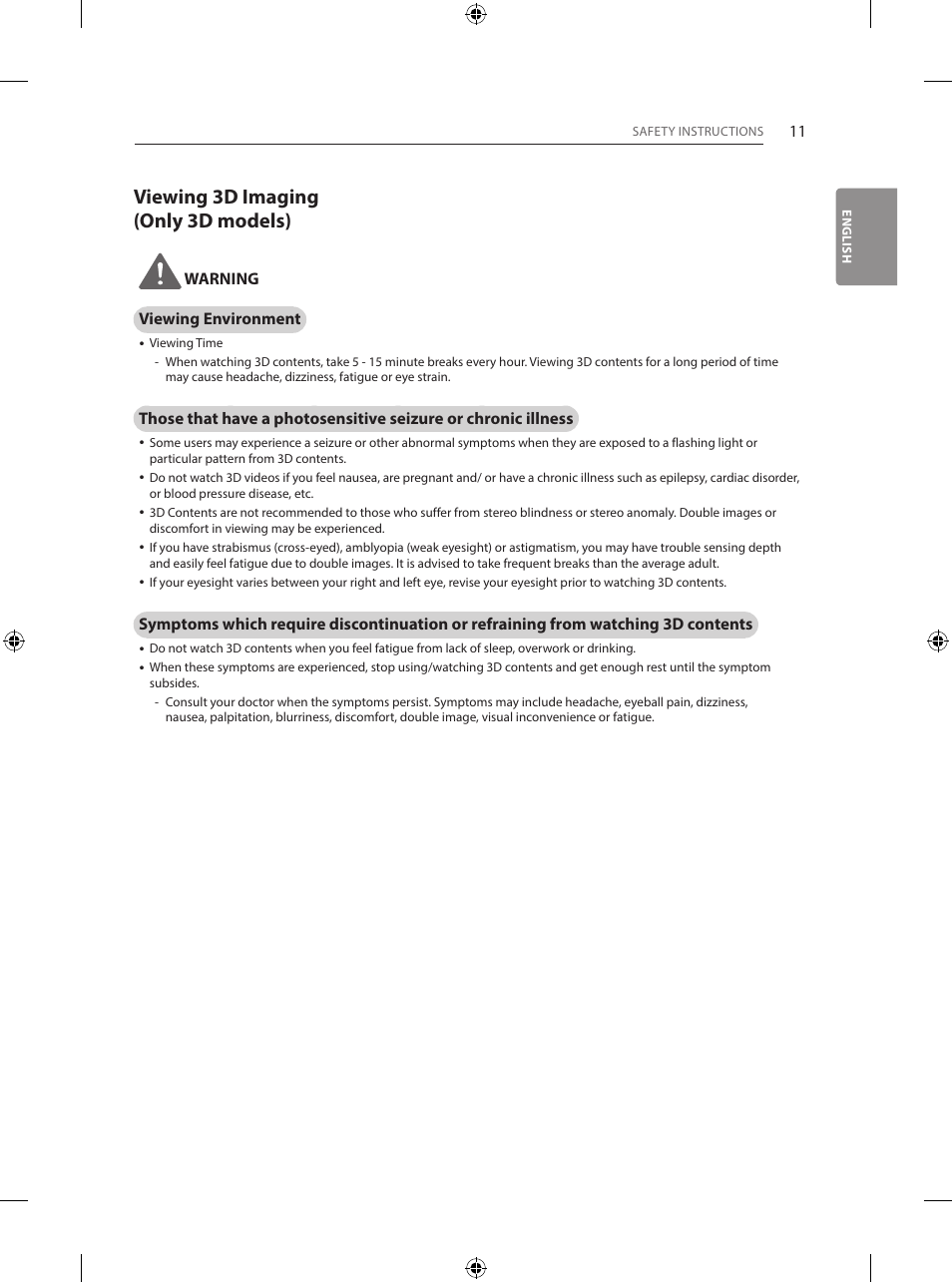 Viewing 3d imaging (only 3d models) | LG 55EG960V User Manual | Page 11 / 52