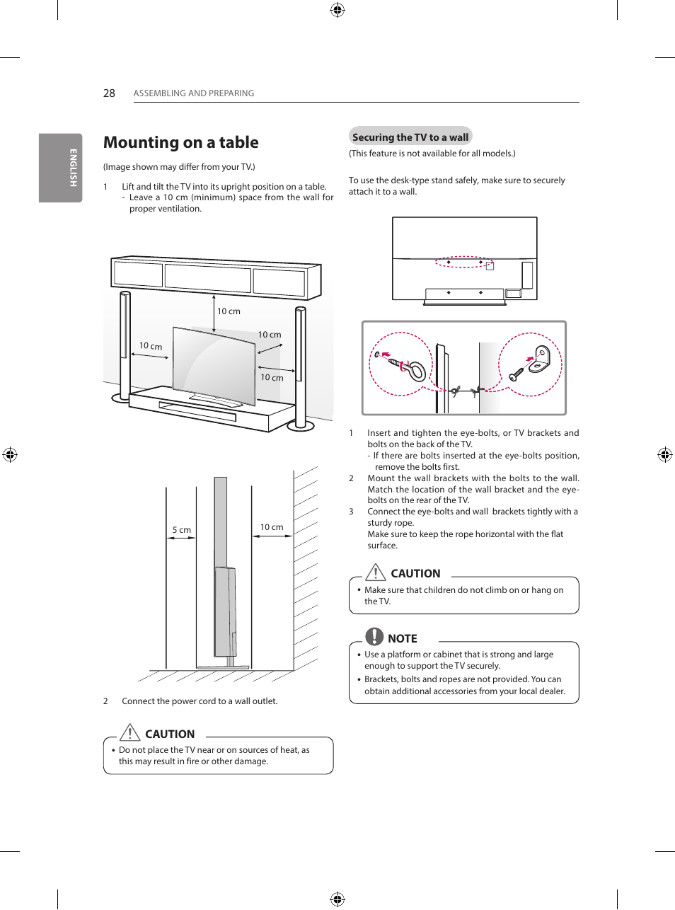 Mounting on a table | LG 55EG960V User Manual | Page 28 / 52