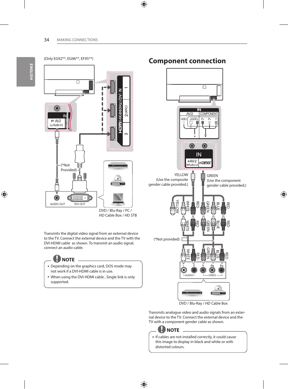 Component connection | LG 55EG960V User Manual | Page 34 / 52