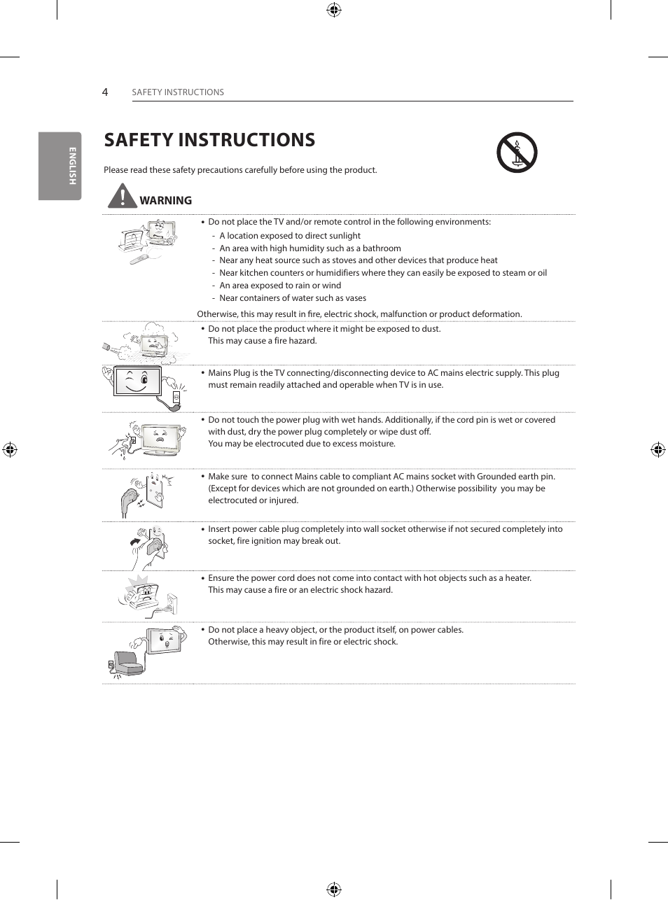 Safety instructions | LG 55EG960V User Manual | Page 4 / 52