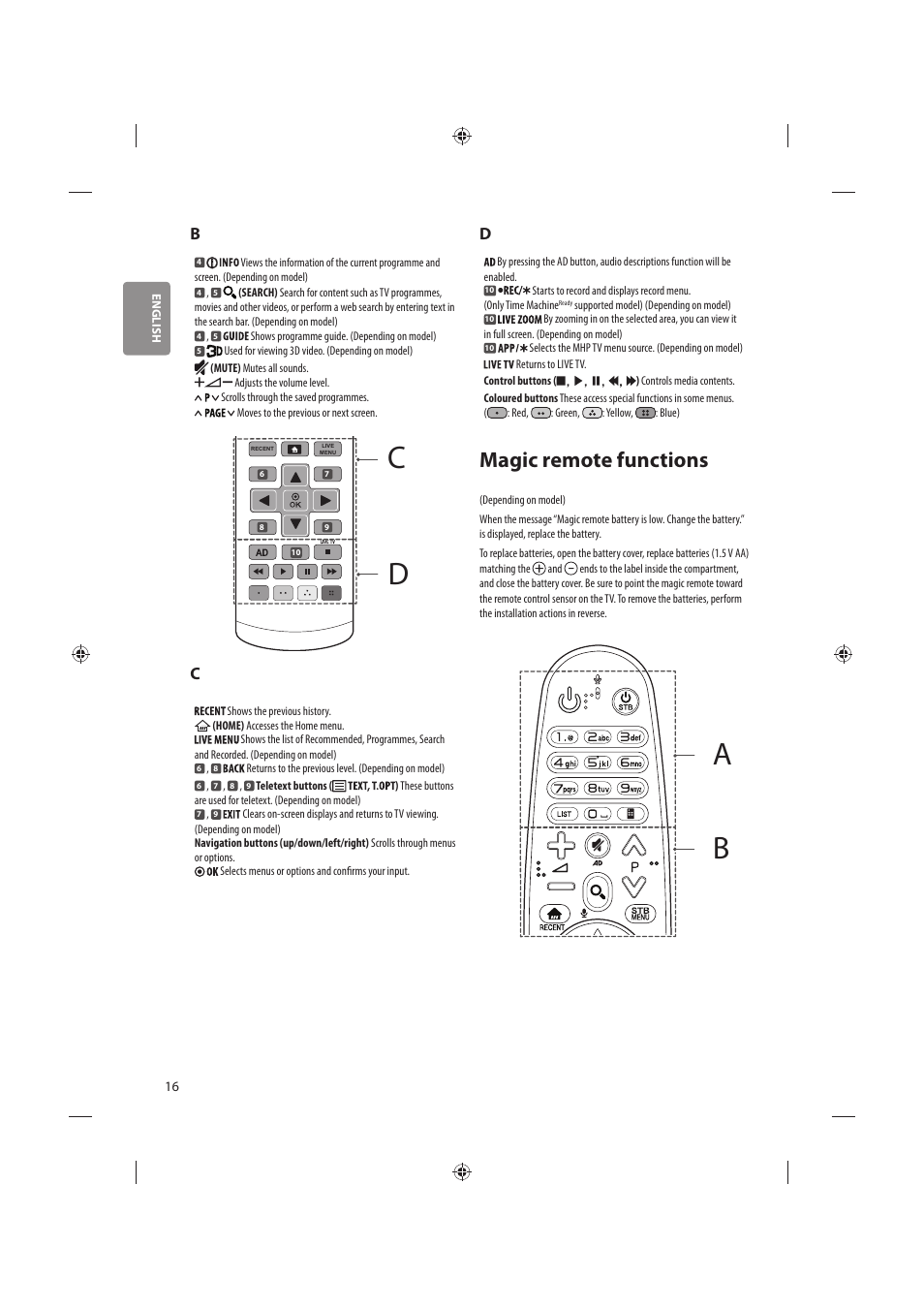 Magic remote functions | LG 86UH955V User Manual | Page 16 / 24