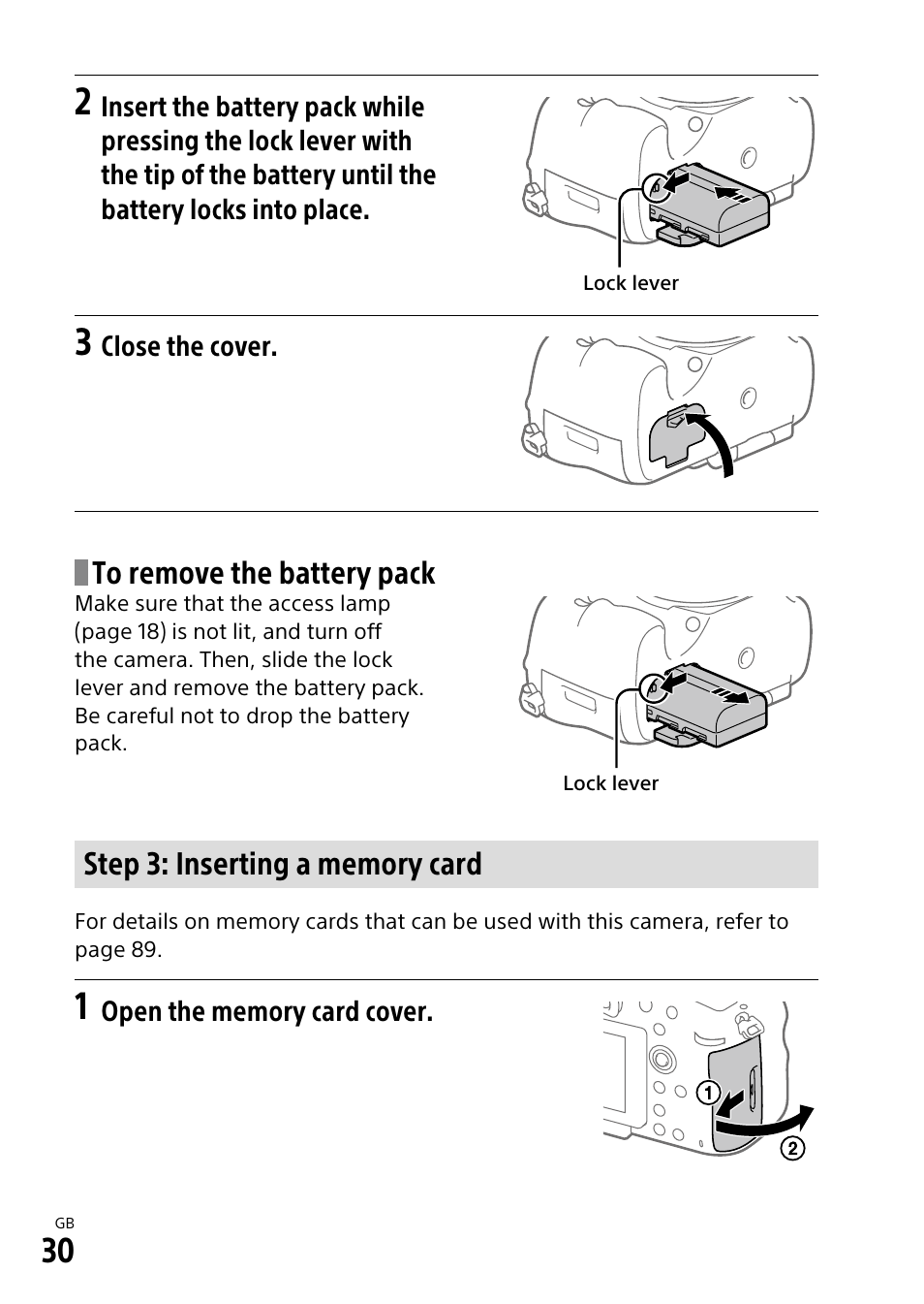 Step 3: inserting a memory card | Sony ILCA-99M2 User Manual | Page 30 / 104