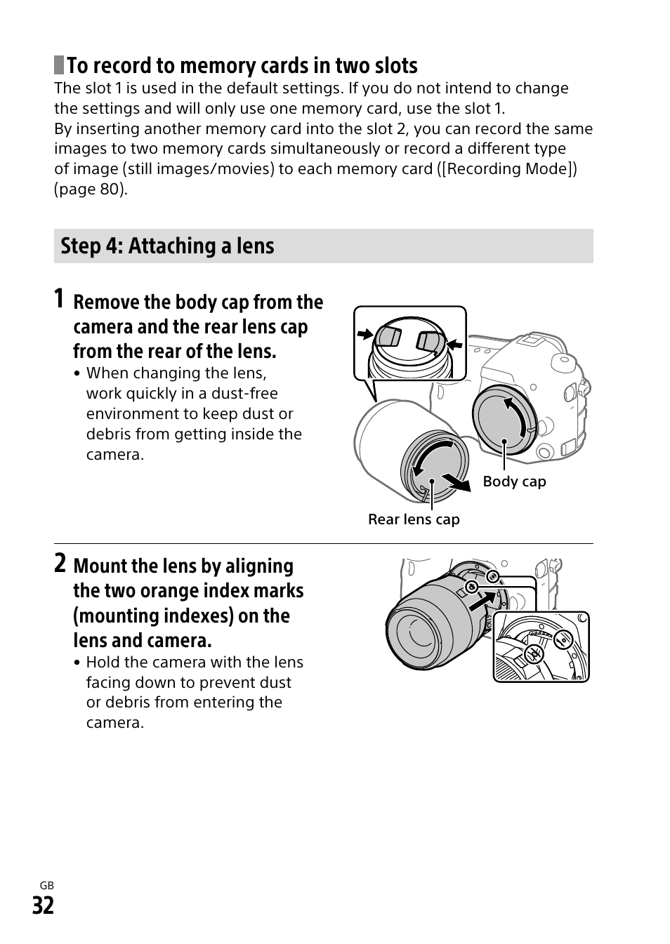 Step 4: attaching a lens | Sony ILCA-99M2 User Manual | Page 32 / 104