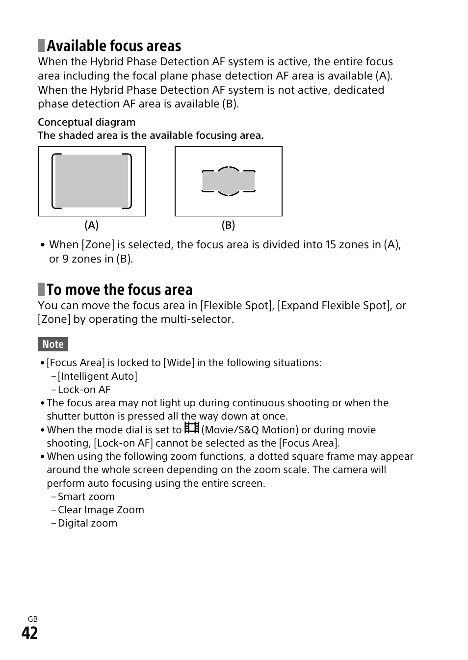 Available focus areas | Sony ILCA-99M2 User Manual | Page 42 / 104