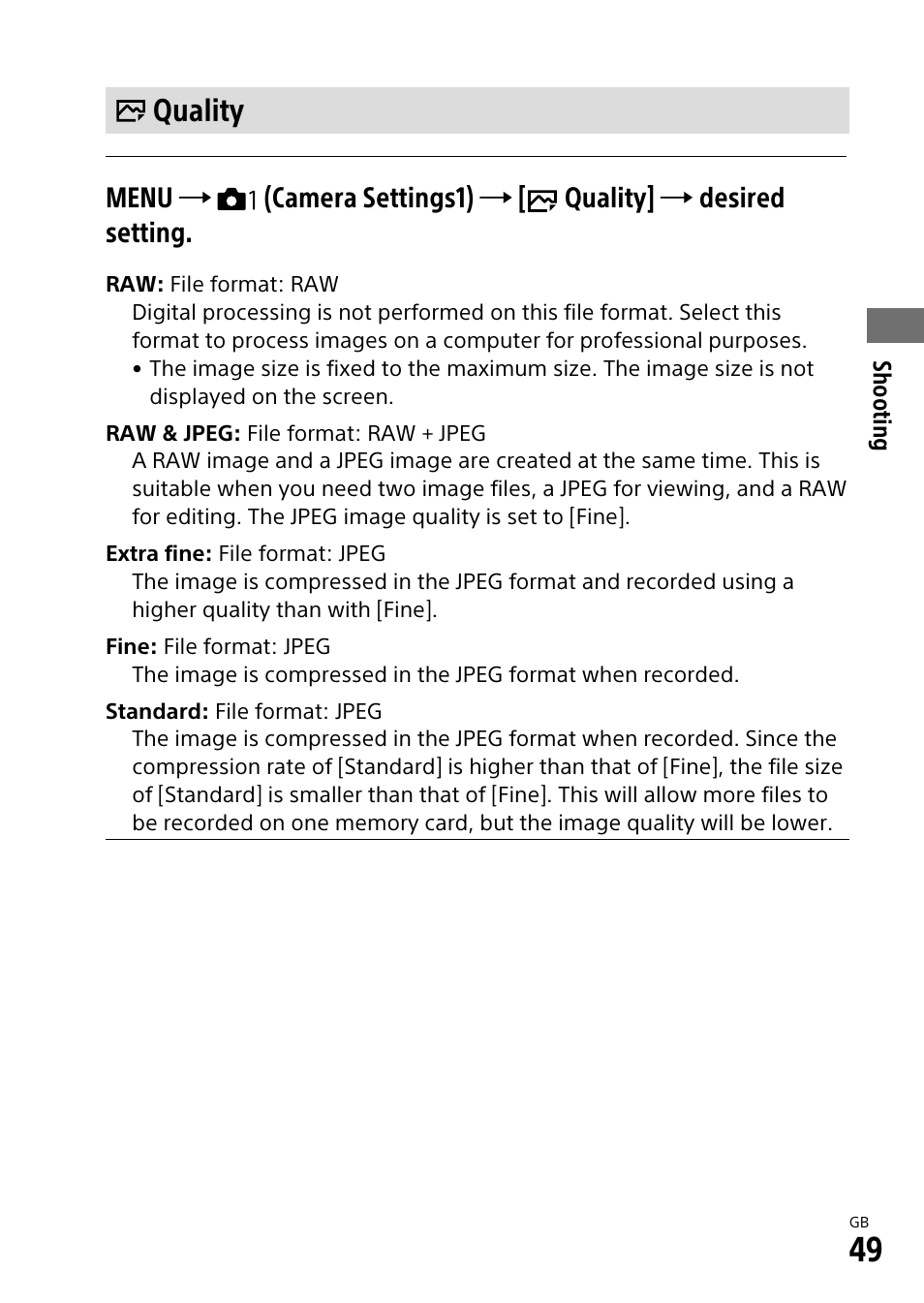 Quality | Sony ILCA-99M2 User Manual | Page 49 / 104