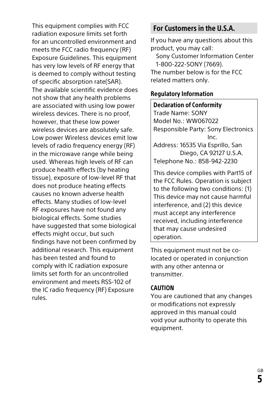 For customers in the u.s.a | Sony ILCA-99M2 User Manual | Page 5 / 104