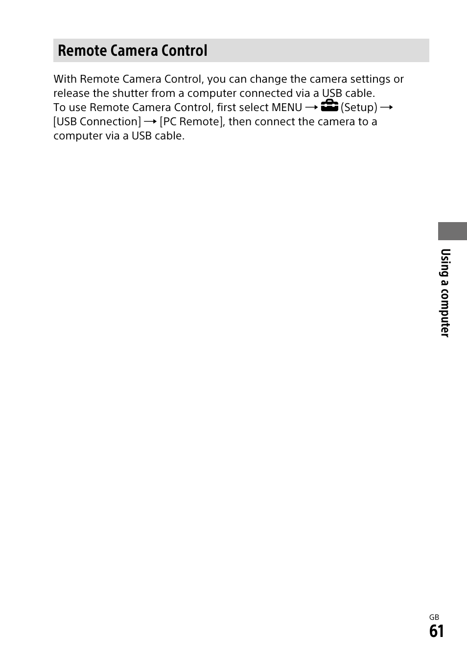 Remote camera control | Sony ILCA-99M2 User Manual | Page 61 / 104