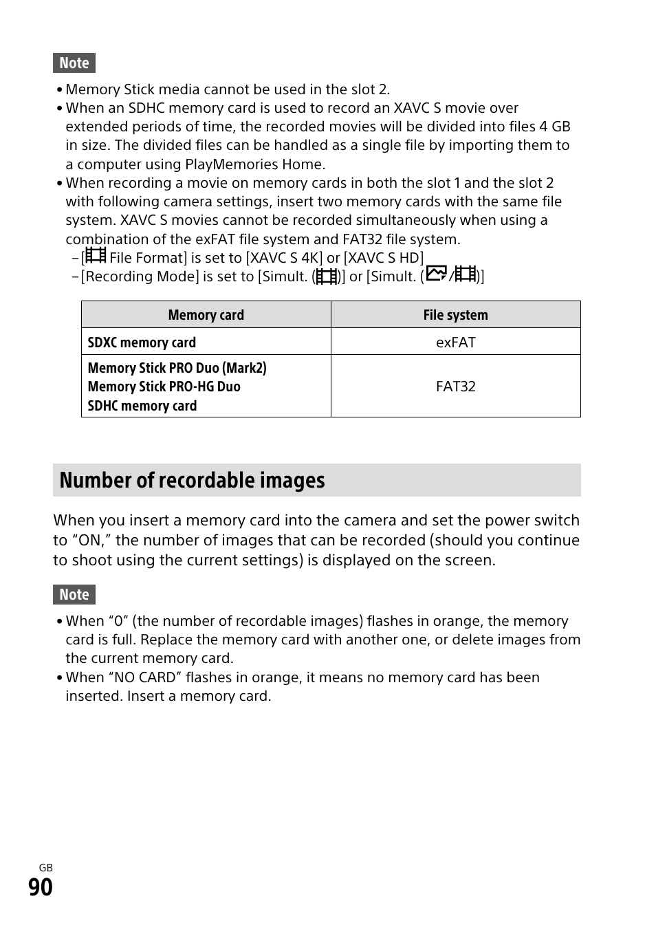 Number of recordable images | Sony ILCA-99M2 User Manual | Page 90 / 104