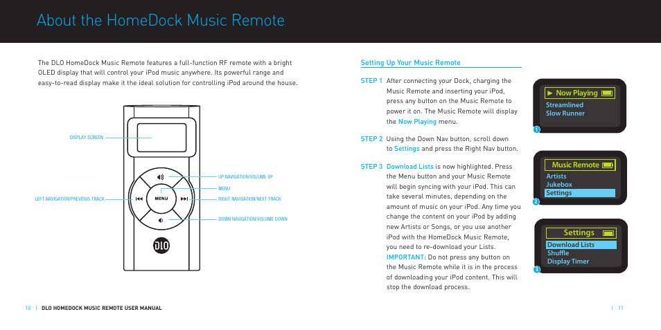 About the homedock music remote | DLO HomeDock M-61000-070302-D User Manual | Page 6 / 13