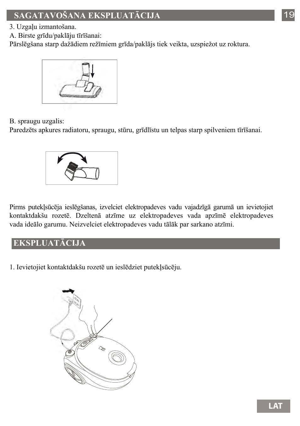 Sagatavošana ekspluatācija 19, Ekspluatācija | Shivaki SVC-1438GLD User Manual | Page 20 / 61