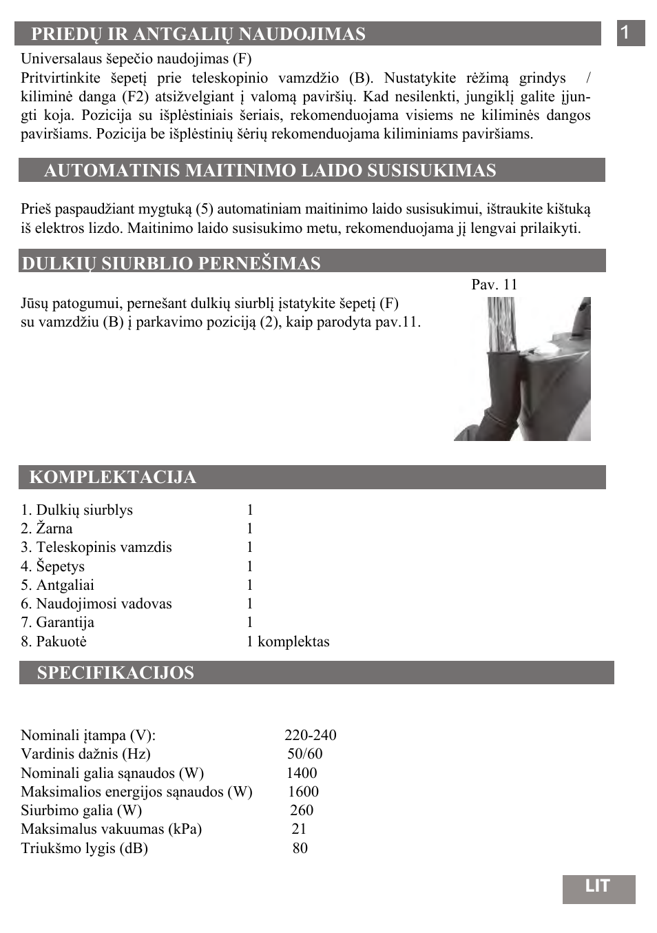 Priedų ir antgalių naudojimas 15, Automatinis maitinimo laido susisukimas | Shivaki SVC-1736R User Manual | Page 16 / 68