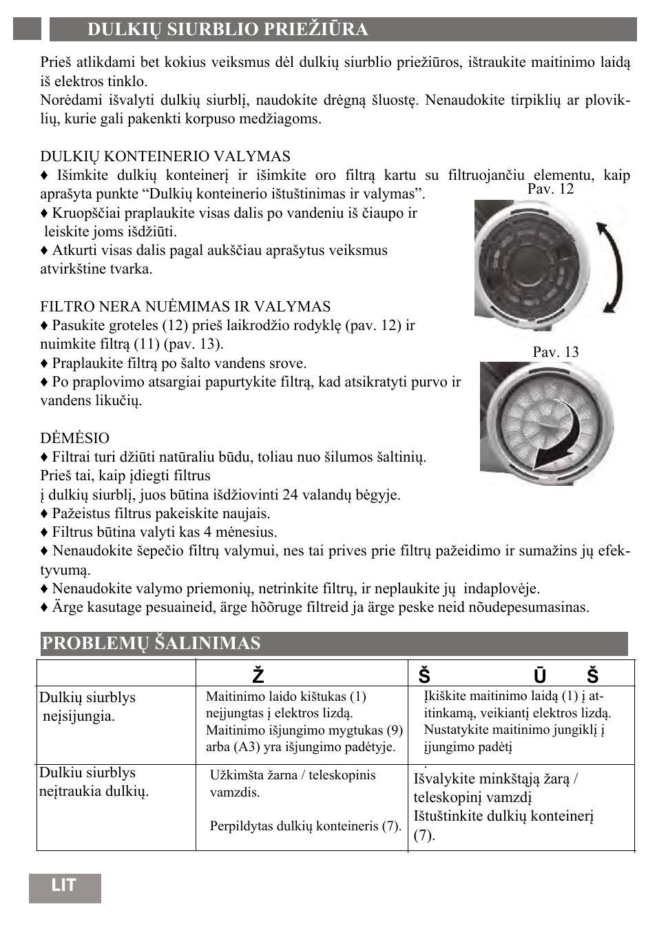 Dulkių siurblio priežiūra 16 | Shivaki SVC-1736R User Manual | Page 17 / 68