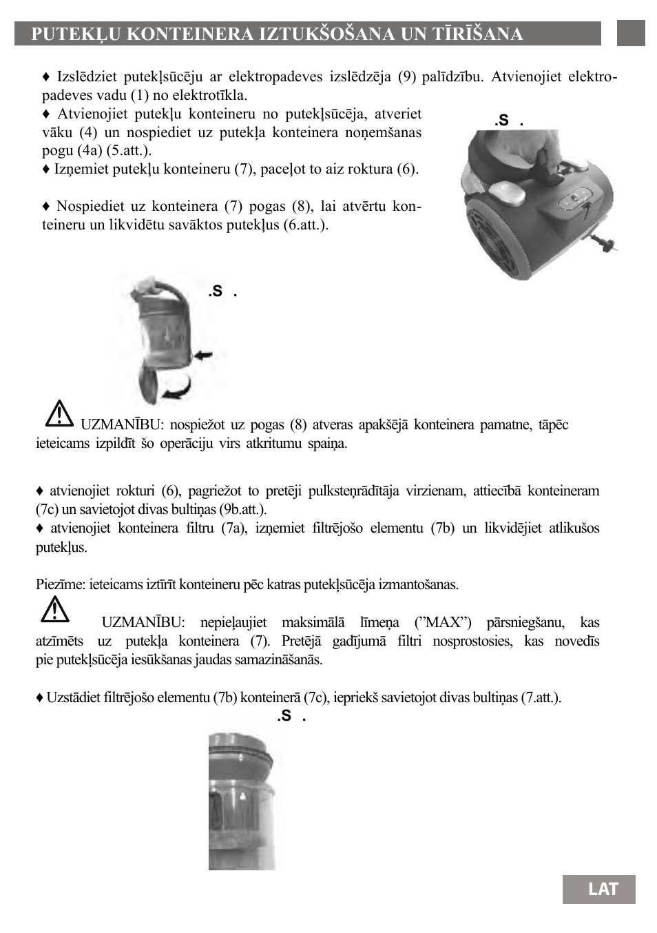 Putekļu konteinera iztukšošana un tīrīšana 21 lat | Shivaki SVC-1736R User Manual | Page 22 / 68