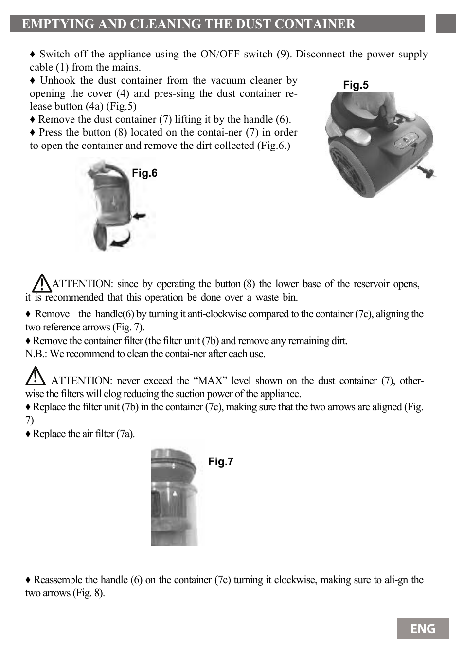 Emptying and cleaning the dust container 29 eng | Shivaki SVC-1736R User Manual | Page 30 / 68