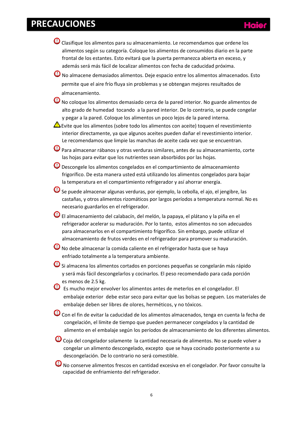 Precauciones | haier C2FE636CFJ User Manual | Page 100 / 283