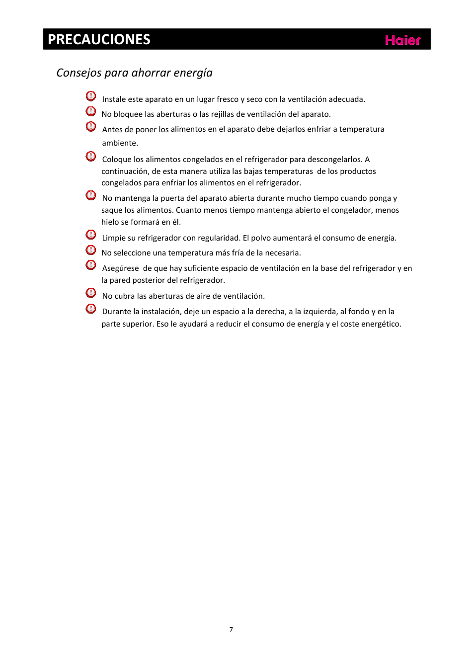 Precauciones, Consejos para ahorrar energía | haier C2FE636CFJ User Manual | Page 101 / 283