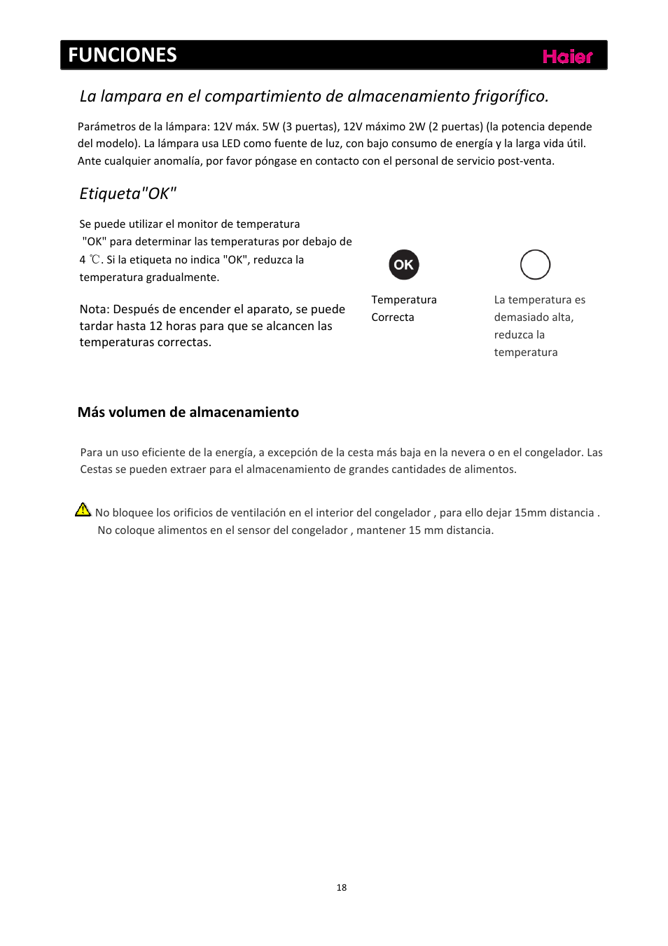 Funciones, Etiqueta"ok | haier C2FE636CFJ User Manual | Page 112 / 283