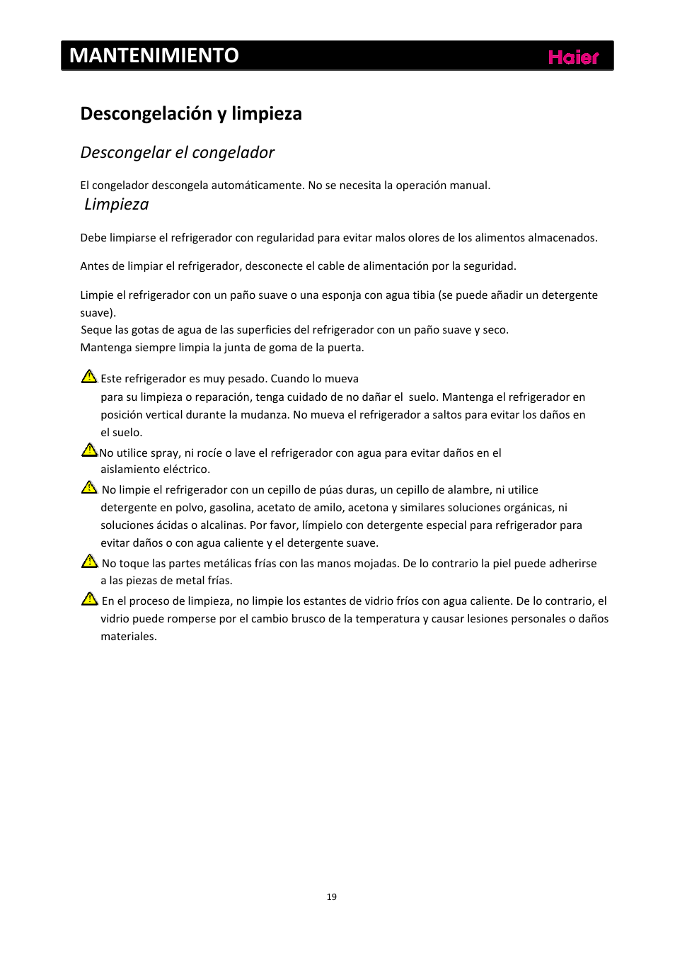 Mantenimiento, Descongelación y limpieza, Descongelar el congelador | Limpieza | haier C2FE636CFJ User Manual | Page 113 / 283