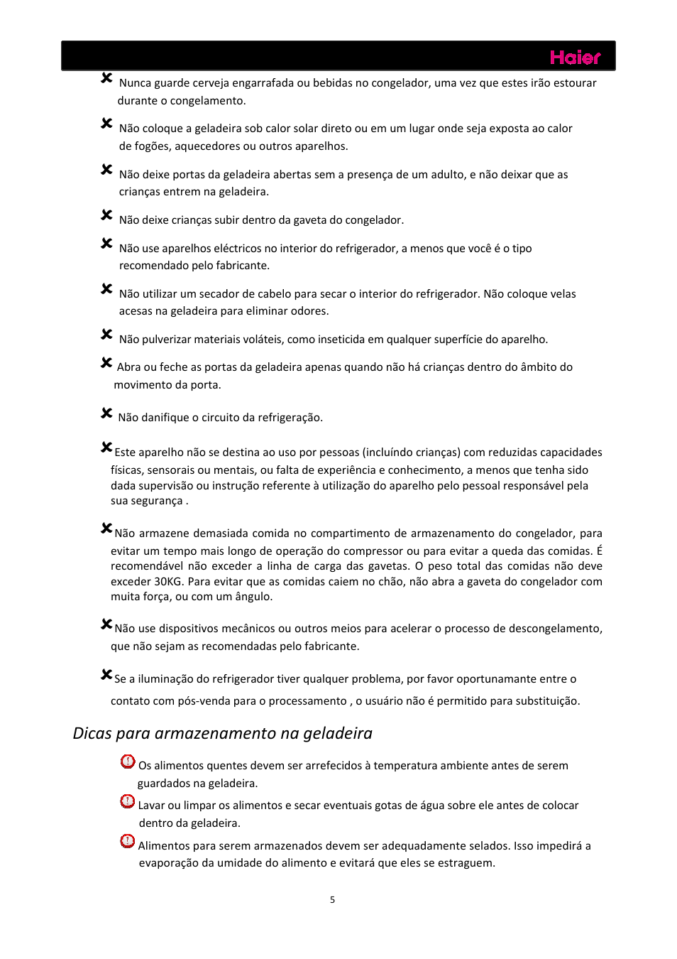Cuidados, Dicas para armazenamento na geladeira | haier C2FE636CFJ User Manual | Page 122 / 283