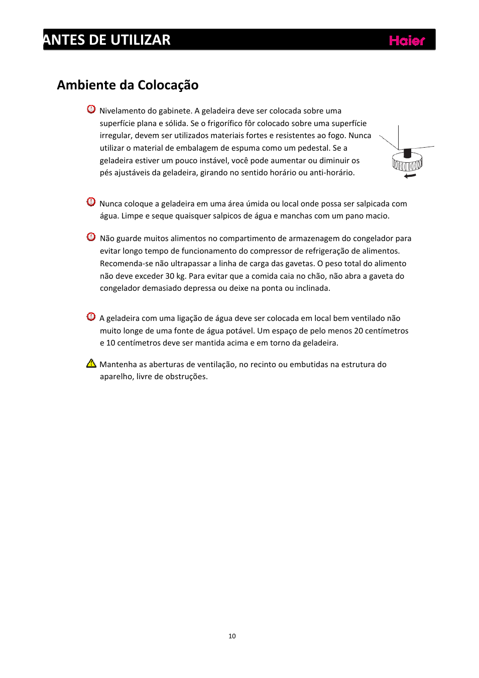 Antes de utilizar, Ambiente da colocação | haier C2FE636CFJ User Manual | Page 127 / 283