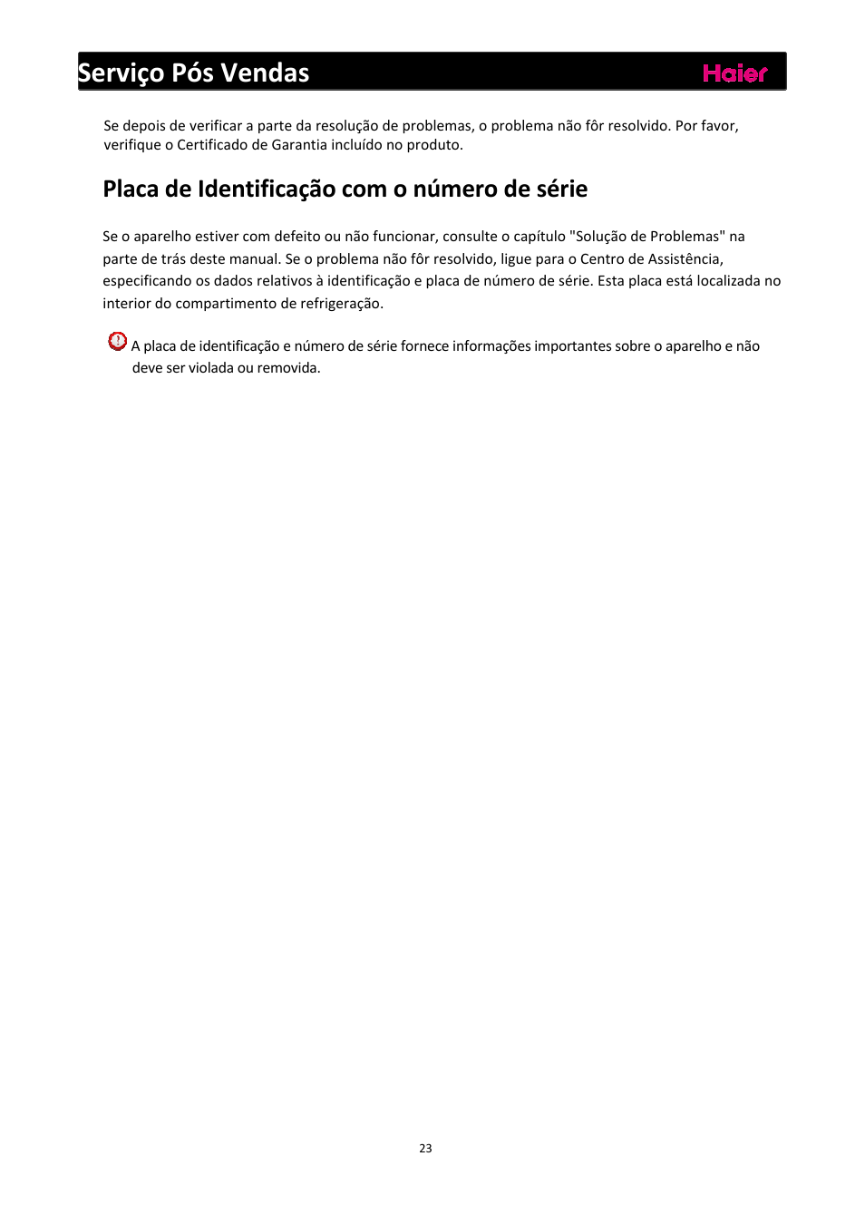 Serviço pós vendas, Placa de identificação com o número de série | haier C2FE636CFJ User Manual | Page 140 / 283