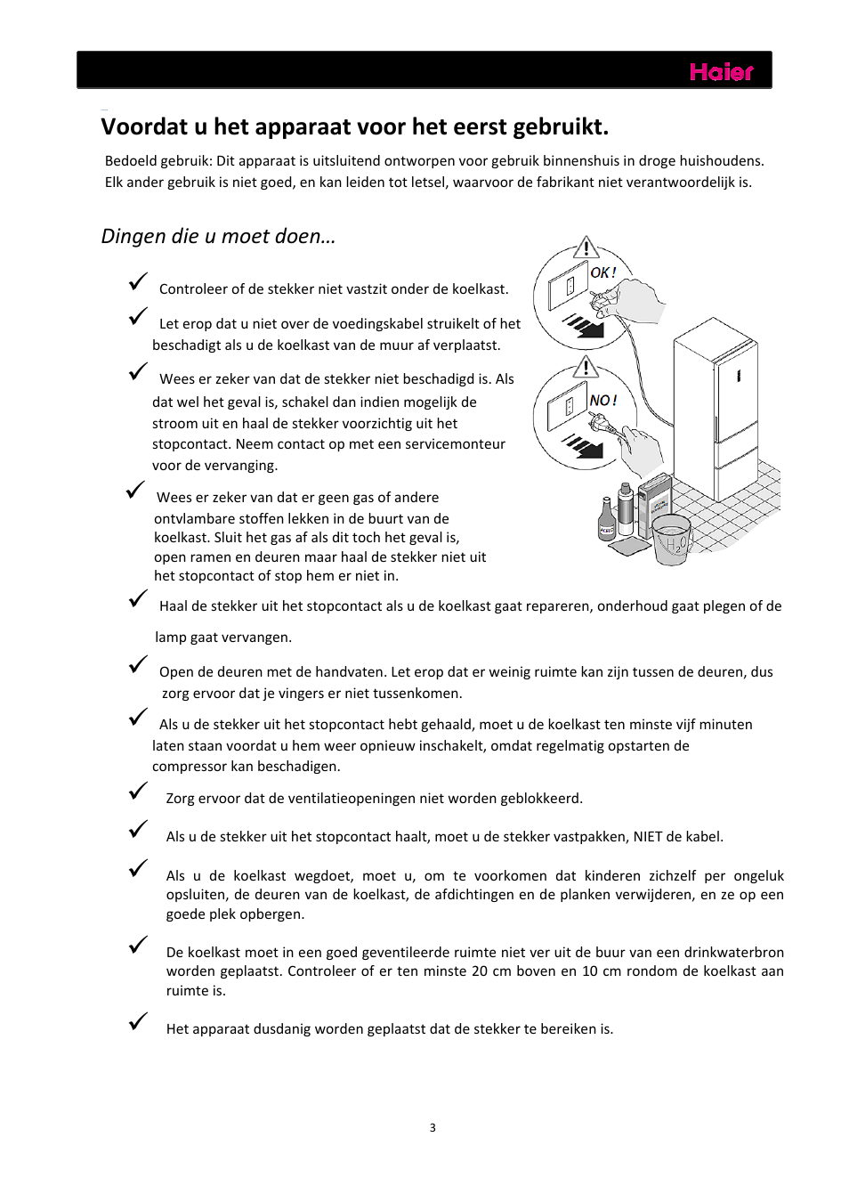 Waarschuwingen, Voordat u het apparaat voor het eerst gebruikt | haier C2FE636CFJ User Manual | Page 143 / 283