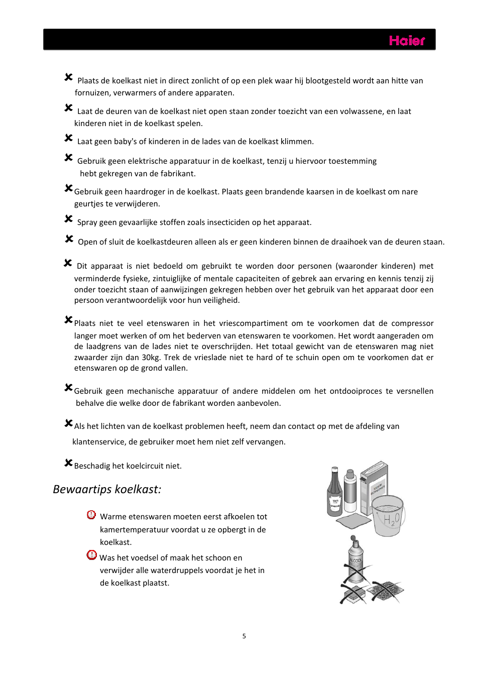 Waarschuwingen, Bewaartips koelkast | haier C2FE636CFJ User Manual | Page 145 / 283