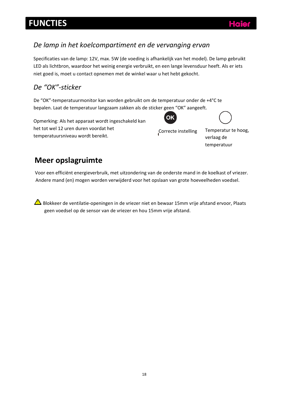 Functies, Meer opslagruimte, De “ok”‐sticker | haier C2FE636CFJ User Manual | Page 158 / 283