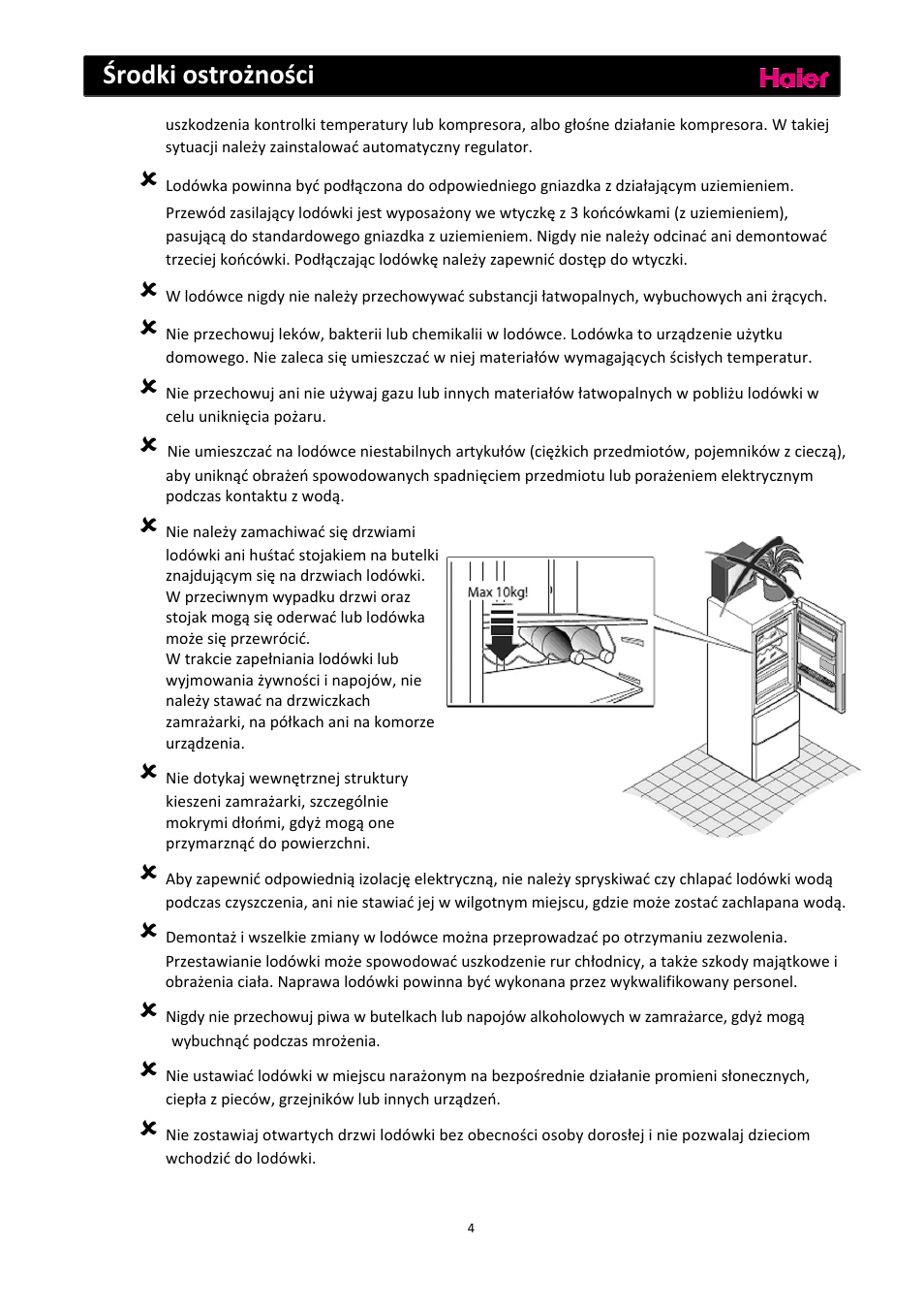Środki ostrożności | haier C2FE636CFJ User Manual | Page 167 / 283