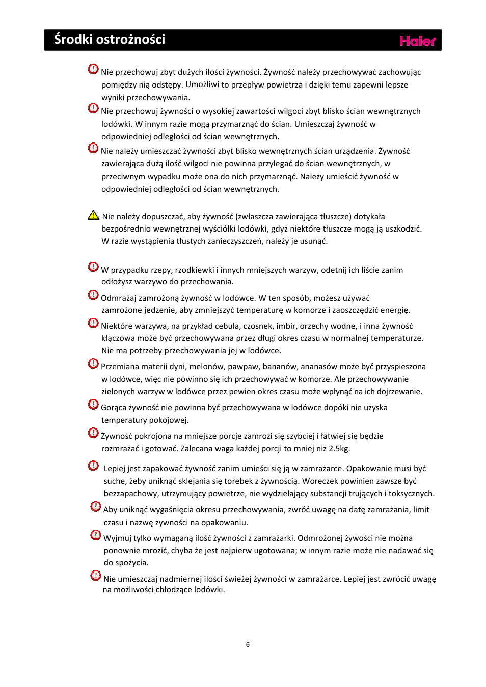 Środki ostrożności | haier C2FE636CFJ User Manual | Page 169 / 283