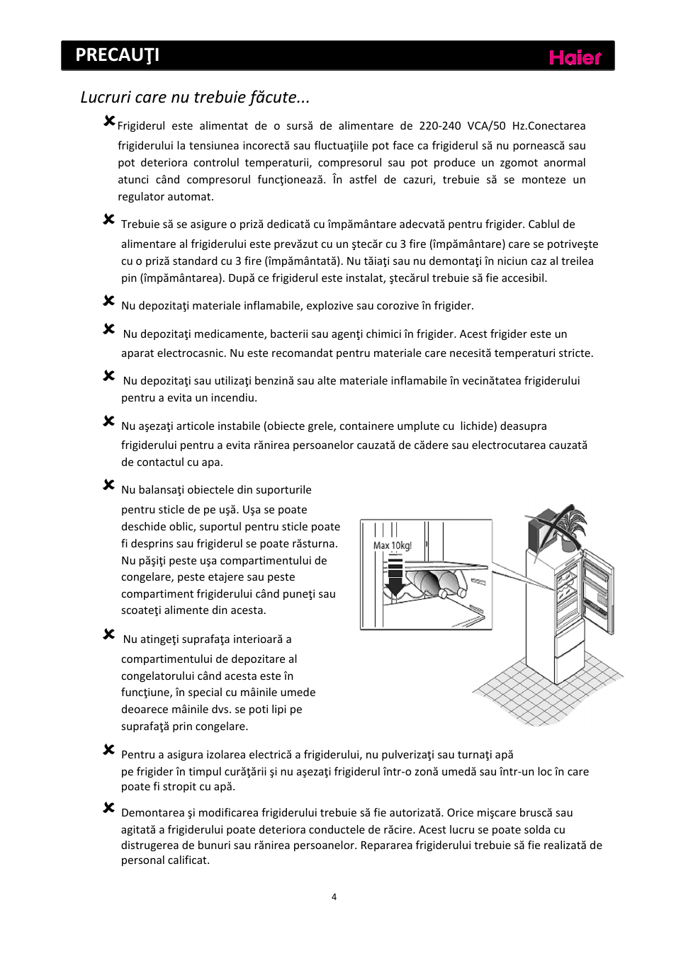 Precauţi | haier C2FE636CFJ User Manual | Page 190 / 283