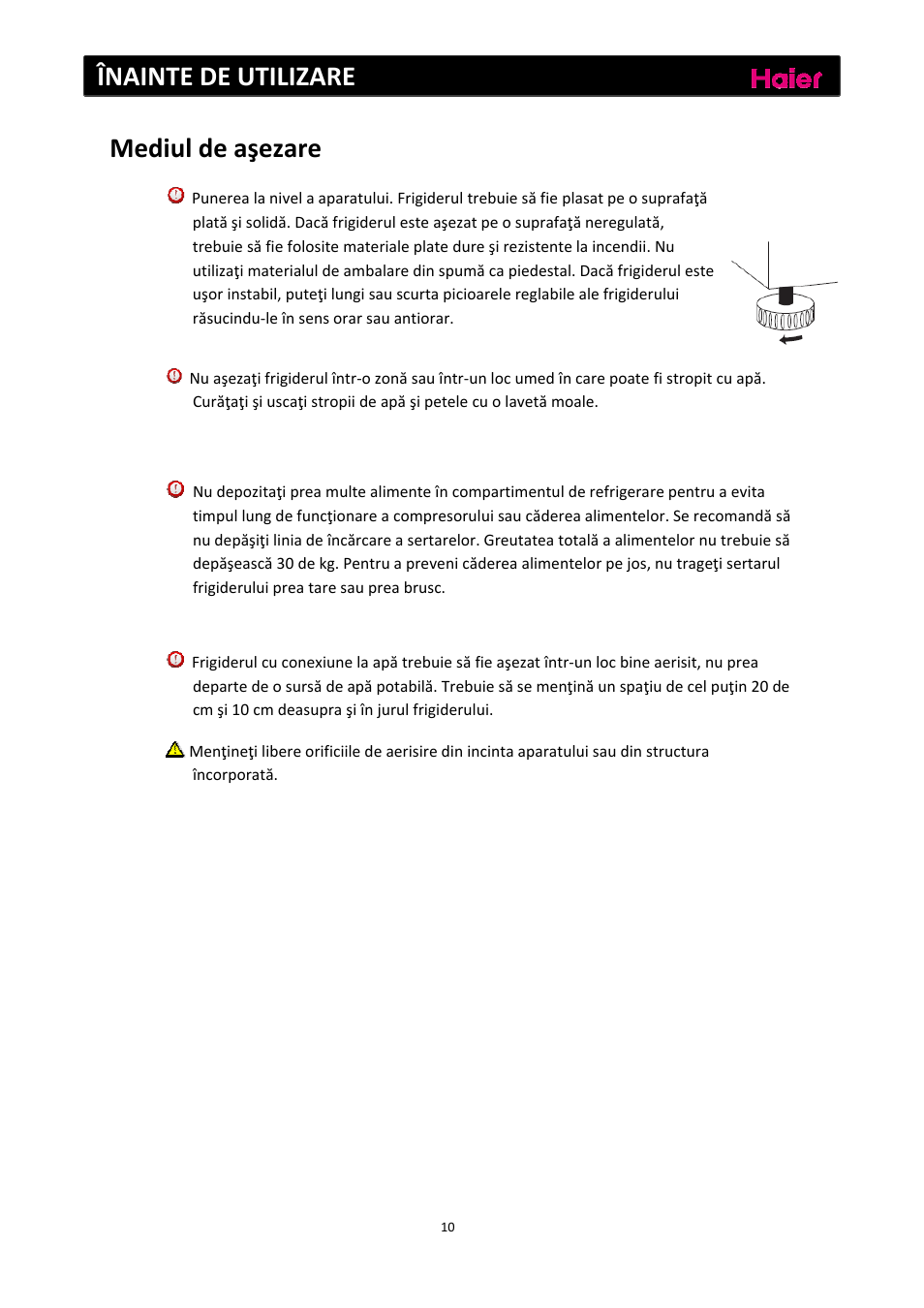 Înainte de utilizare, Mediul de aşezare | haier C2FE636CFJ User Manual | Page 196 / 283