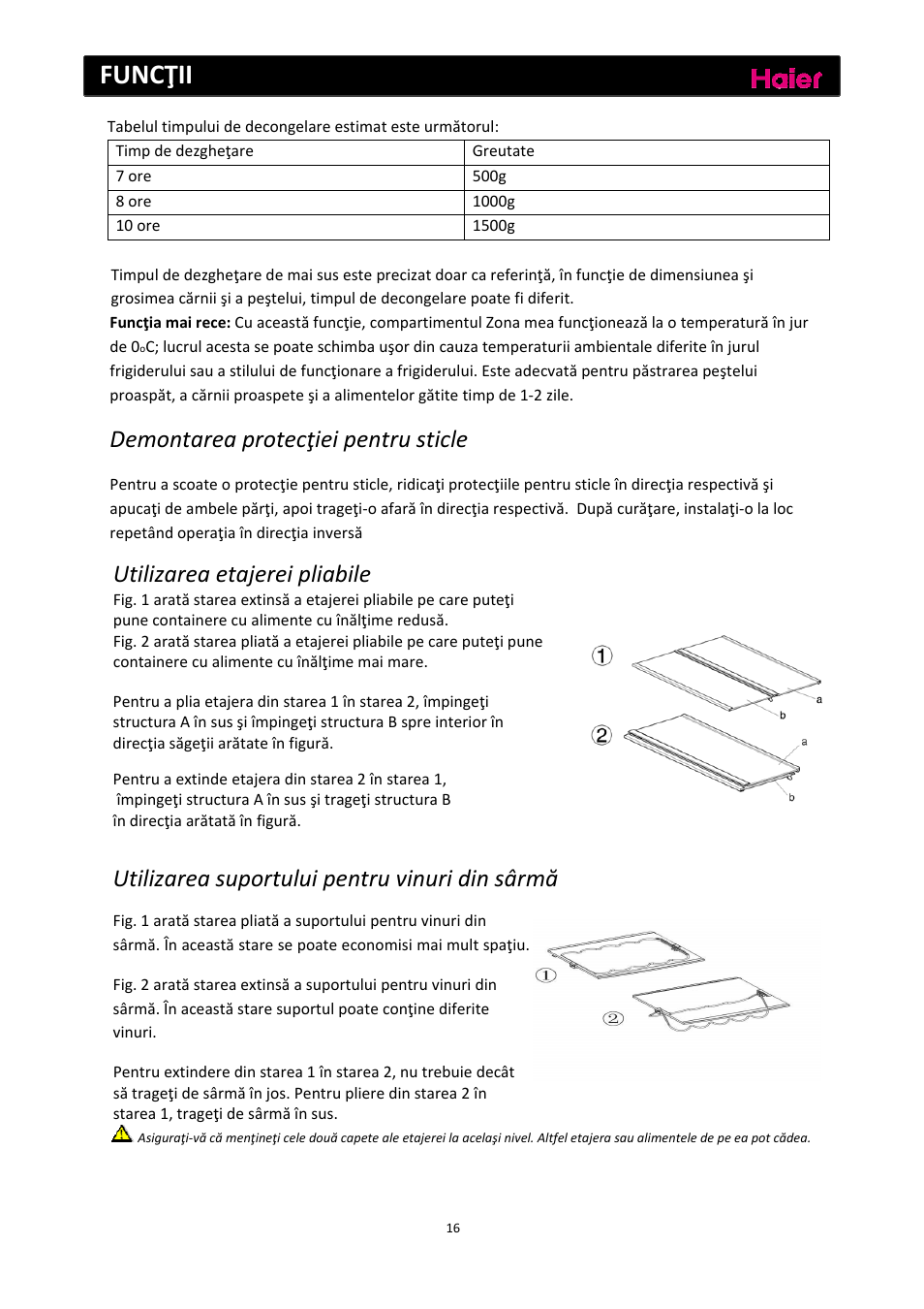 Funcţii, Demontarea protecţiei pentru sticle, Utilizarea etajerei pliabile | Utilizarea suportului pentru vinuri din sârmă | haier C2FE636CFJ User Manual | Page 202 / 283