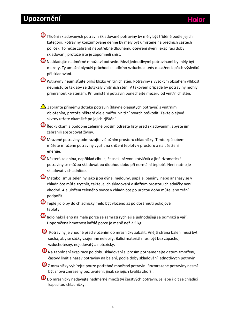 Upozornění | haier C2FE636CFJ User Manual | Page 215 / 283