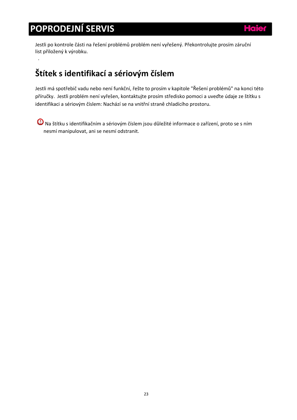 Poprodejní servis, Štítek s identifikací a sériovým číslem | haier C2FE636CFJ User Manual | Page 232 / 283