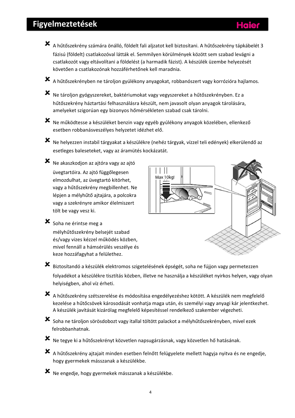 Figyelmeztetések | haier C2FE636CFJ User Manual | Page 236 / 283
