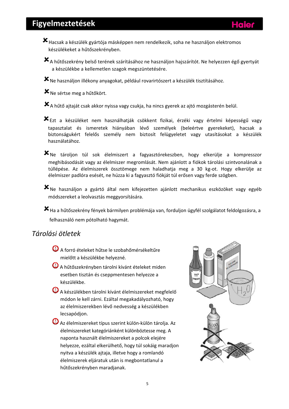 Figyelmeztetések, Tárolási ötletek | haier C2FE636CFJ User Manual | Page 237 / 283