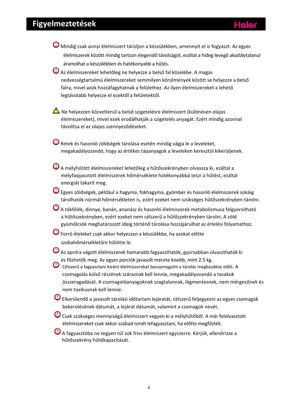 Figyelmeztetések | haier C2FE636CFJ User Manual | Page 238 / 283