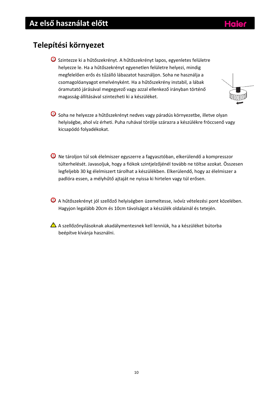Az első használat előtt, Telepítési környezet | haier C2FE636CFJ User Manual | Page 242 / 283