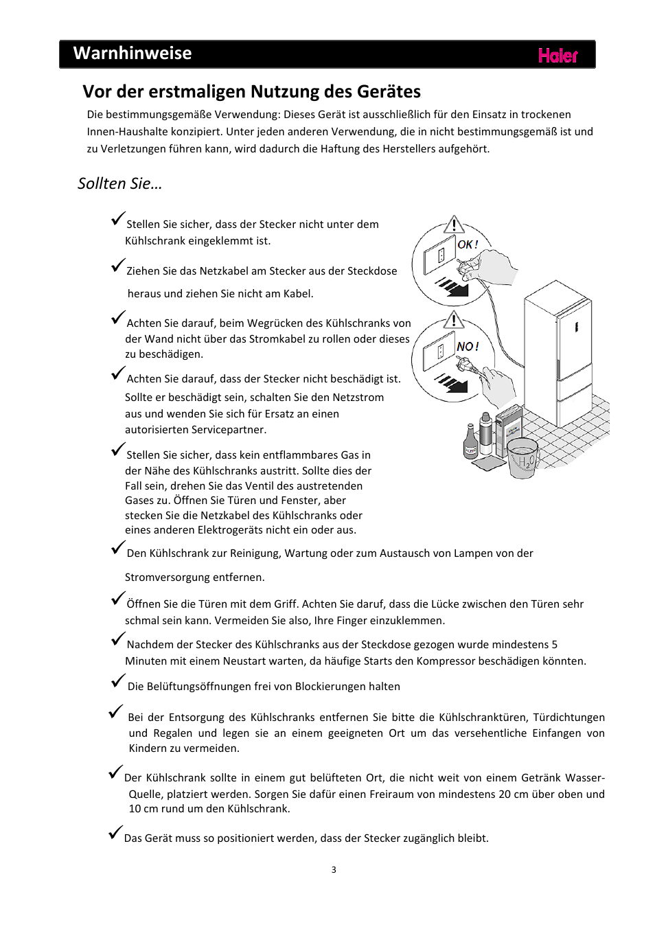 Warnhinweise, Vor der erstmaligen nutzung des gerätes, Sollten sie | haier C2FE636CFJ User Manual | Page 28 / 283