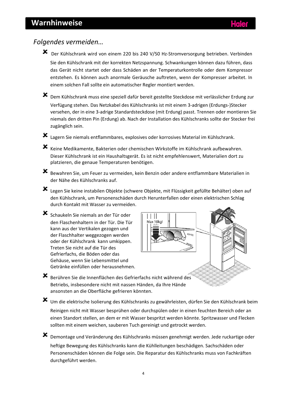 Warnhinweise | haier C2FE636CFJ User Manual | Page 29 / 283