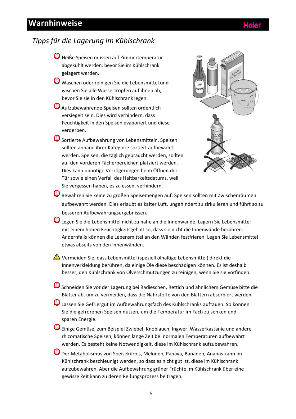 Warnhinweise, Tipps für die lagerung im kühlschrank | haier C2FE636CFJ User Manual | Page 31 / 283