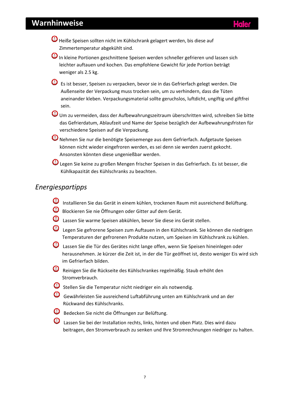 Warnhinweise, Energiespartipps | haier C2FE636CFJ User Manual | Page 32 / 283