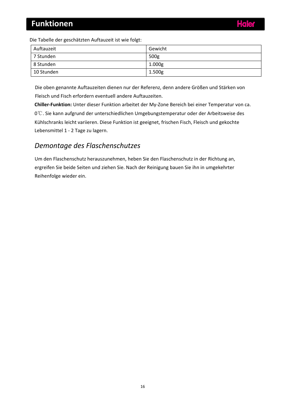 Funktionen, Demontage des flaschenschutzes | haier C2FE636CFJ User Manual | Page 41 / 283