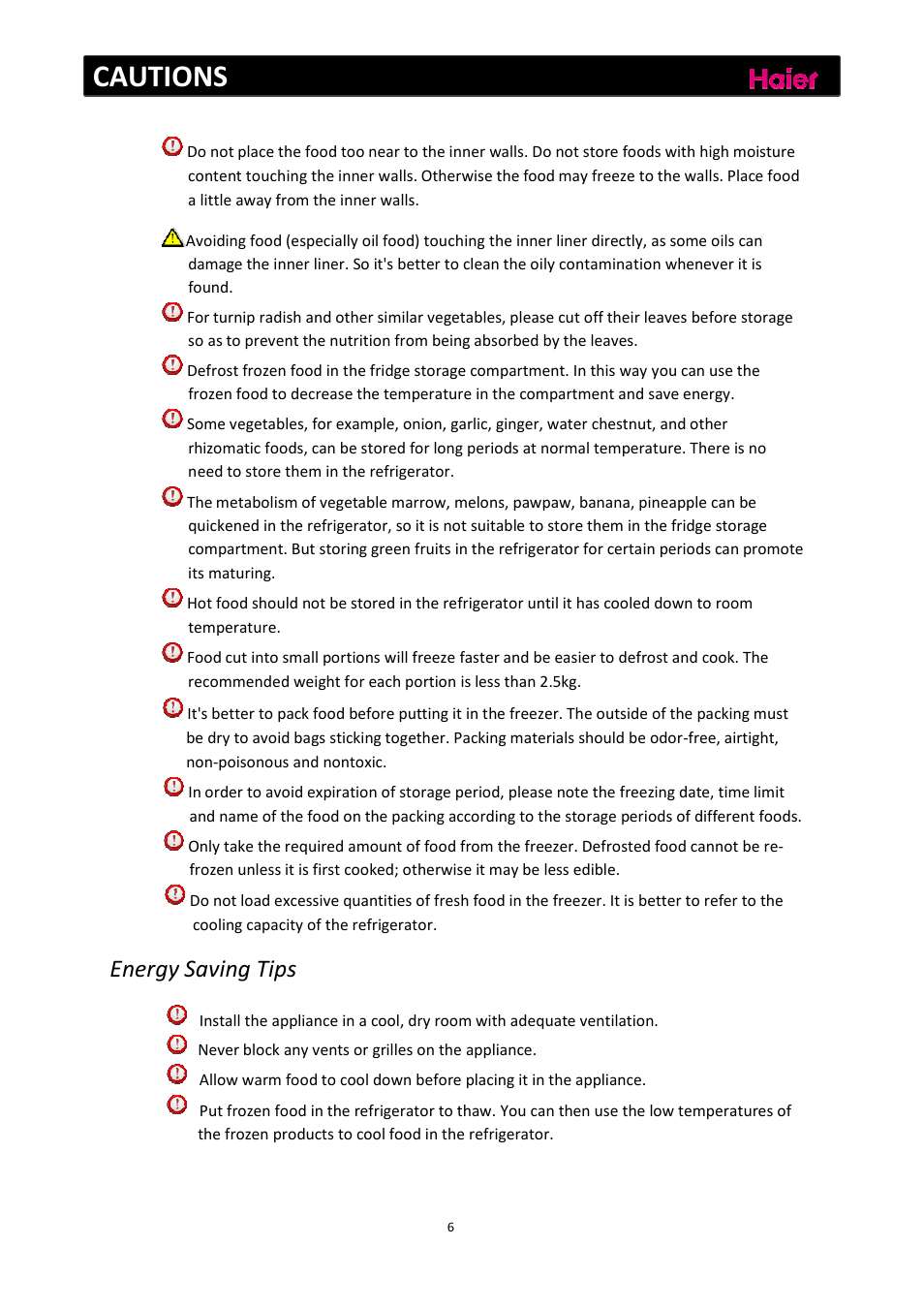 Cautions, Energy saving tips | haier C2FE636CFJ User Manual | Page 7 / 283