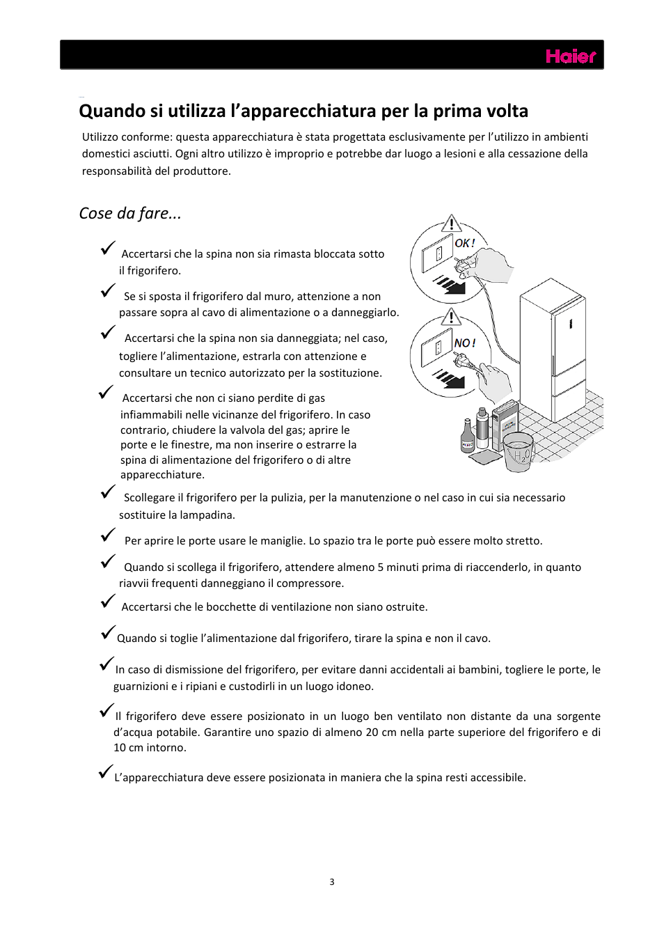 Avvertenze, Cose da fare | haier C2FE636CFJ User Manual | Page 74 / 283