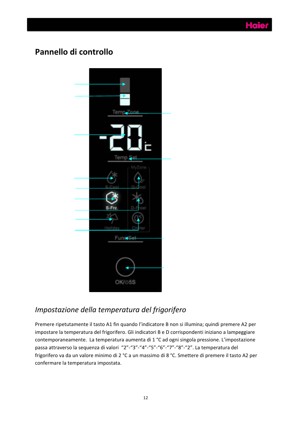 Funzioni, Pannello di controllo, Impostazione della temperatura del frigorifero | haier C2FE636CFJ User Manual | Page 83 / 283