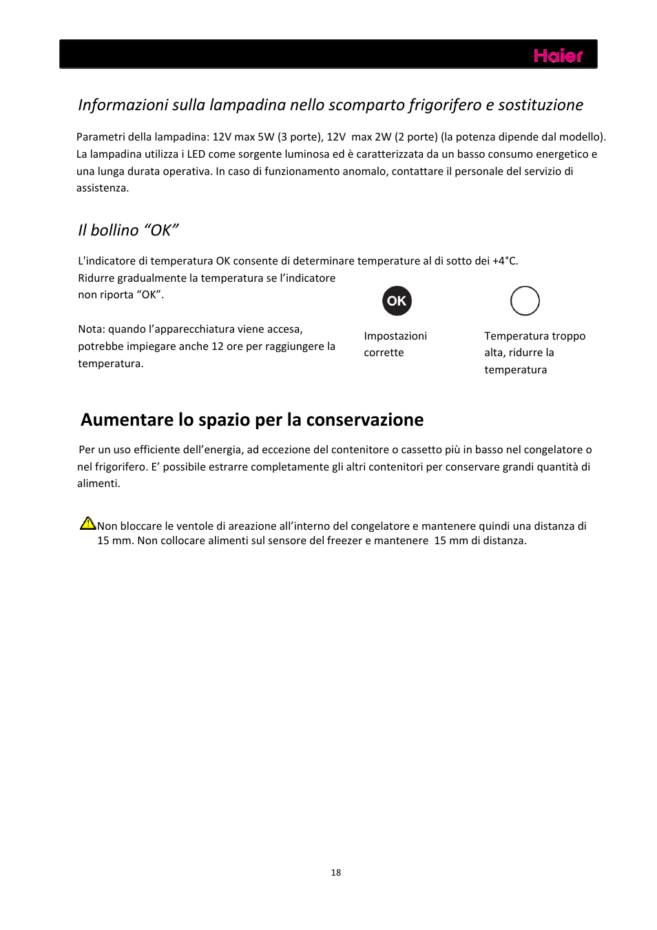 Funzioni, Aumentare lo spazio per la conservazione, Il bollino “ok | haier C2FE636CFJ User Manual | Page 89 / 283