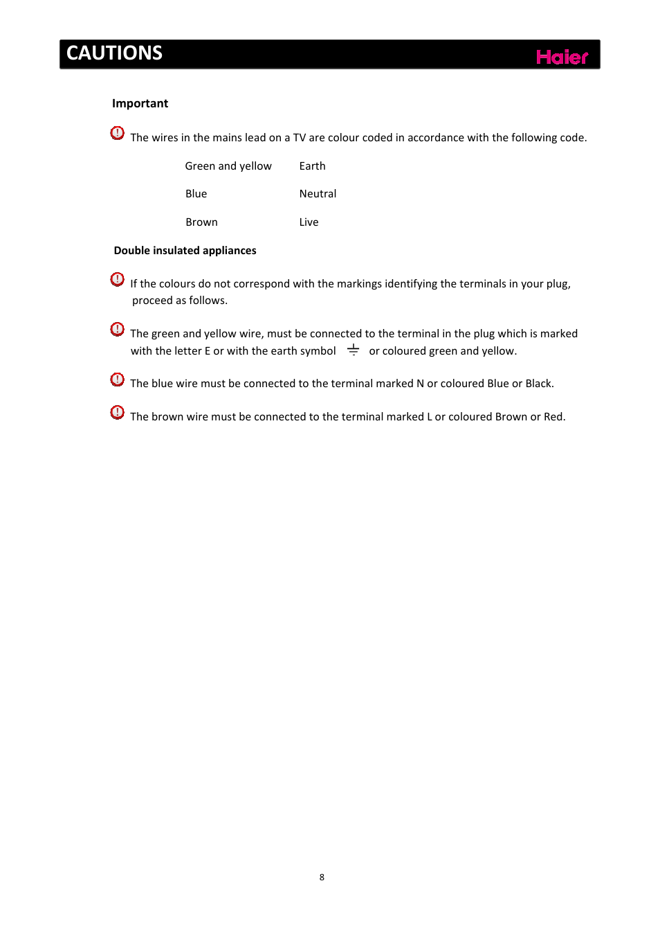 Cautions | haier C2FE636CFJ User Manual | Page 9 / 283