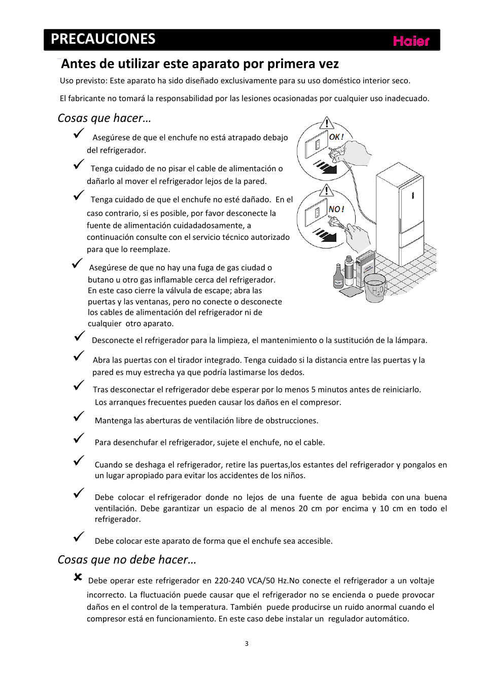 Precauciones, Antes de utilizar este aparato por primera vez | haier C2FE636CFJ User Manual | Page 97 / 283